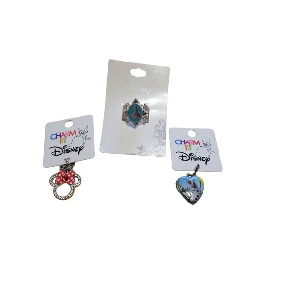 Disney Jewelry Set Alice In Wonderland Ring & 2 Bracelet Charm It! Minnie & Olaf - Picture 2 of 12